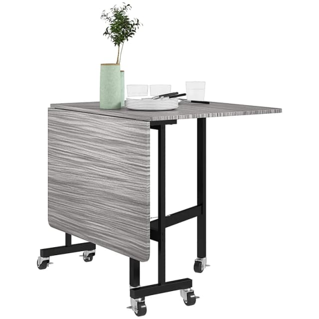 HOMCOM Mobile Drop Leaf Table - Folding Kitchen Table with 6 Wheels - Grey TJ Hughes 5063603040823