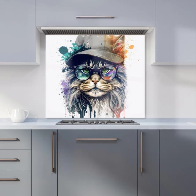 Warren Reed - Designer Maine Coon Cat Splashart Kitchen Splashback Size: 600mm x 750mm Multicolor Unisex 600mm x 750mm