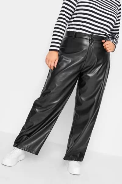 Faux Leather Wide Leg Dad Trousers