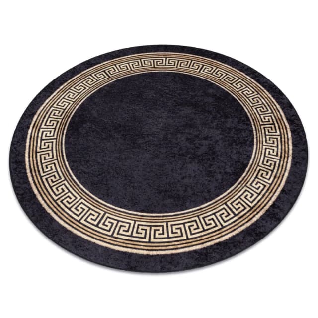 RugsX Miro 51360.802 Circle Washing Carpet Greek Anti Slip - Black / Gold Circle 160 Cm