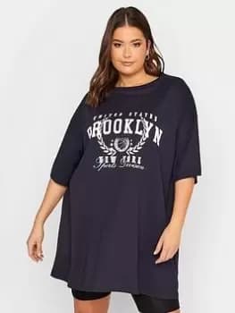Yours Oversized Tunic Navy Placement Print, Blue, Size 18, Women