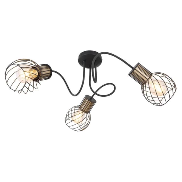 Netlighting Argusto Multi Arm Semi Flush Ceiling Lamp Matt Black 3x E27 Black Unisex