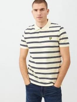 Lyle & Scott Wide Double Stripe Polo Shirt - Buttercream, Size L, Men