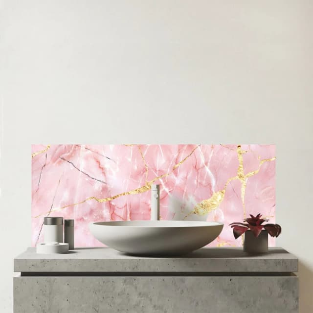 Warren Reed - Designer Rose Marble Effect Glass Bathroom Splashback in Pink Pink Unisex