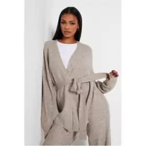 I Saw It First Recycled Wrap Over Midi Cardigan Co-Ord - Brown