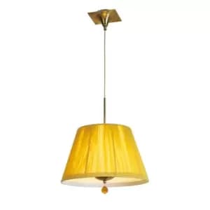 Siena Pendant Round 1 Light E27, Antique Brass With Amber Cream Shade And Amber Crystal