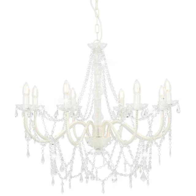 VIDAXL Chandelier with Beads White 8 x E14 Bulbs Vidaxl 8719883573274