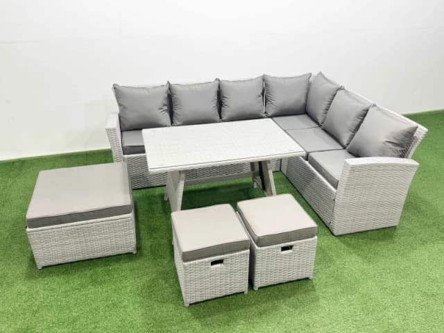 Fimous 9 Seater Garden Outdoor Rattan Furniture Set Dining Table Sets in Light Grey Light Grey Unisex