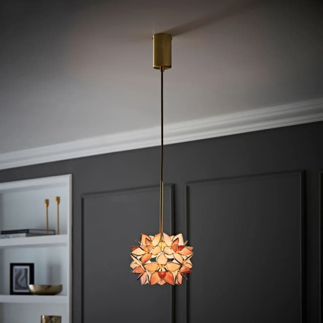 ValueLights Reine Glass Flower Shade Brushed Gold Thread Ceiling Pendant Light in Pale Pink Pale Pink Unisex