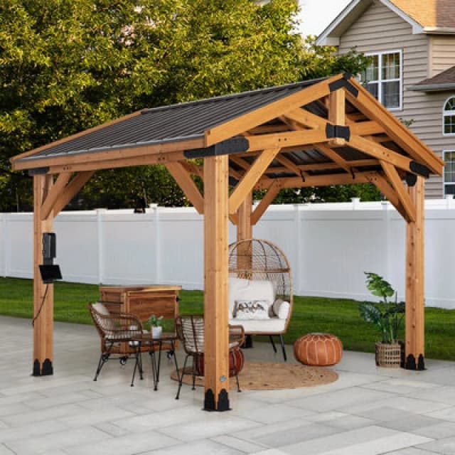 Backyard Discovery Norwood Cedar Wood Outdoor Patio Gazebo With Powerport 3.7 X 3.1M (12ft X 10ft)