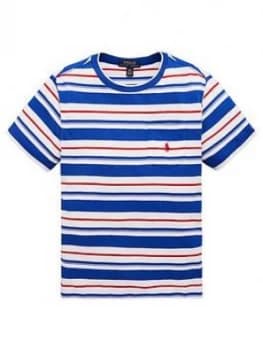 Ralph Lauren Boys Short Sleeve Stripe Pocket T-Shirt - Blue/Multi, Blue Multi, Size 8 Years, S