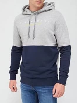 Jack & Jones Trailer Colour Block Overhead Hoodie - Light Grey Marl , Light Grey Marl, Size XL, Men