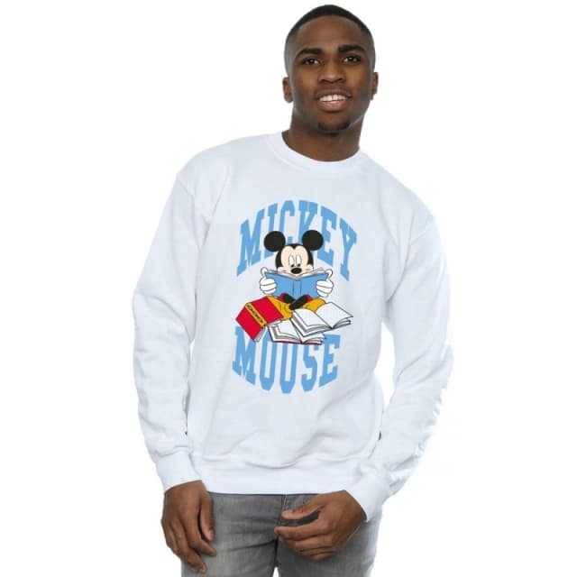 Disney Men Reading Books Mickey Mouse Sweatshirt in White Size: Small White S Male 5063376462549