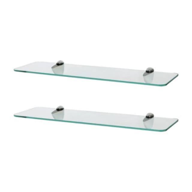 Harbour Housewares 2X Rounded Floating Glass Shelves - 50Cm - Silver Brackets - Bathroom Shower Storage Vanity Display Unit Shelf