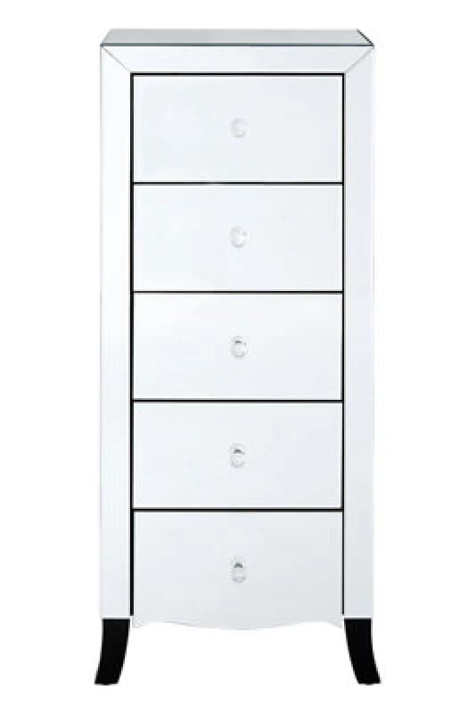 Orsina Stylish 5 Drawer Chest For Storing Items, Spacious Mirror Surfaced Chest, Versatile Silver Finished Chest