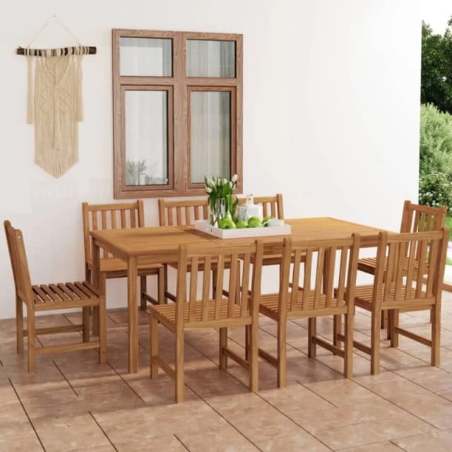 vidaXL 9 Piece Garden Dining Set Solid Teak Wood, Brown 3059946