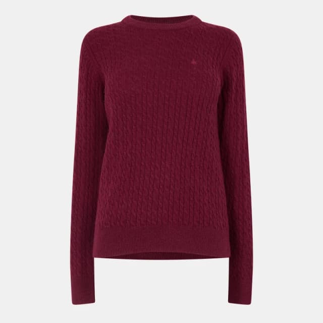 Jack Wills Jack Tinsbury Merino Wool Blend Cable Knitted Jumper Women Burgundy female 8 (XS)