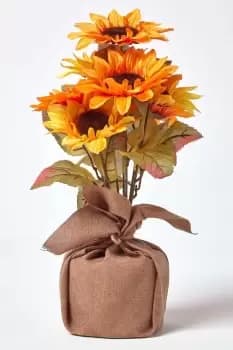 Yellow and Golden Artificial Sunflower Arrangement in Burlap Pot