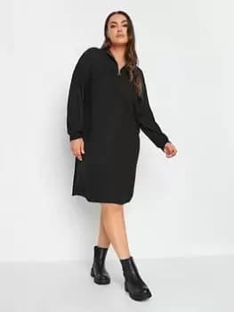 Yours Yours Soft Touch Rib Half Zip Midi Dress, Black, Size 16, Women