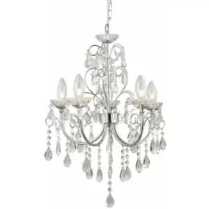 Loops - Bathroom Ceiling Pendant Light Chrome & Crystal IP44 5 Bulb Hanging Lamp Rose