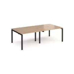 Bench Desk 4 Person Rectangular Desks 2400mm Beech Tops With Black Frames 1200mm Depth Adapt