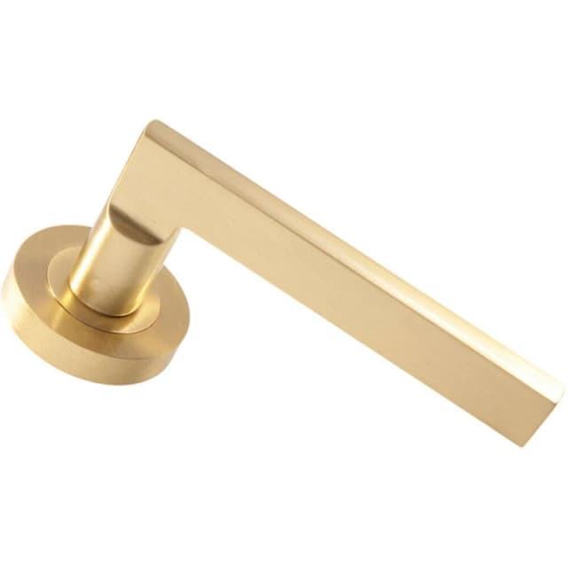 Loops PAIR Straight Plinth Mounted Handle on Round Rose Concealed Fix Satin Brass Metallics