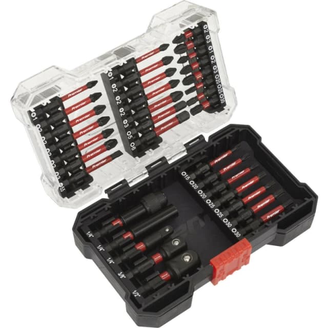 Loops 34 Piece Impact Grade Power Tool Bit Set - S2 Steel Bits - Plastic Storage Case Metallics