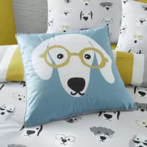 Catherine Lansfield Cool Dogs Blue and Yellow Cushion Blue/Yellow/Black