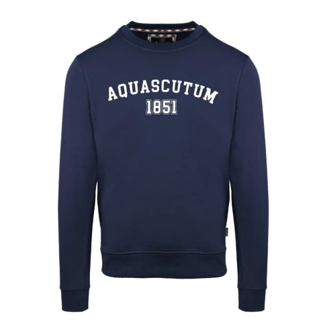 Aquascutum Mens Round Neck Crew Sweatshirt Crew Sweaters Small Blue 52344818350