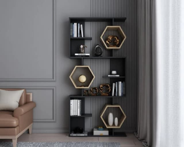 Decorotika Darla Bookcase, Bookshelf, Shelving Unit, Display Unit - Black And Oud Oak Pattern