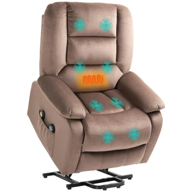 HOMCOM Riser and Recliner Chair Lift Chair with Vibration Massage - Heat - Grey - Brown TJ Hughes 5056725547868
