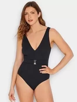 Long Tall Sally Black Belted Textured Swimsuit, Black, Size 12, Women