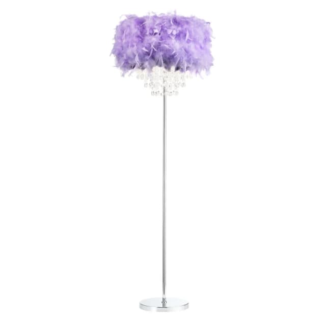 Happy Homewares Modern Chandelier Feather Floor Lamp with Waterfall Acrylic Droplets in Lilac Lilac Unisex