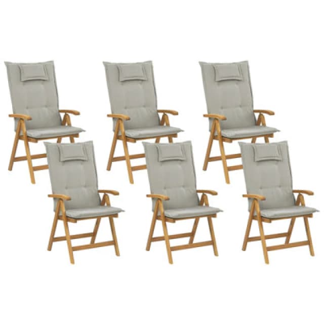 Beliani Set Of 6 Garden Chairs With Cushions Java Acacia Wood Taupe