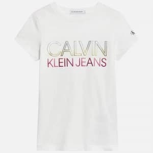 Calvin Klein Jeans Girl's Gradient Logo T-Shirt - Bright White - 10 Years