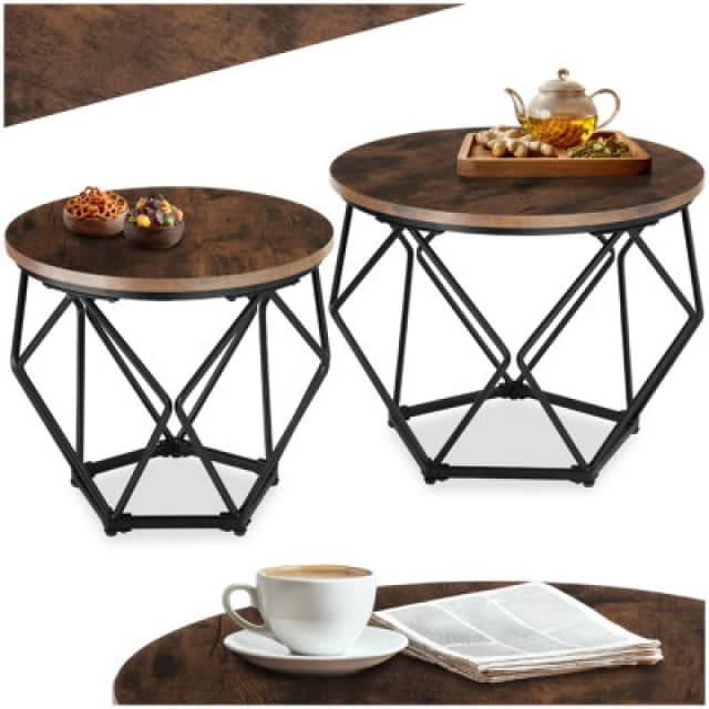 Tectake Coffee Table Set 2 Piece Benham - Industrial Wood Dark, Rustic