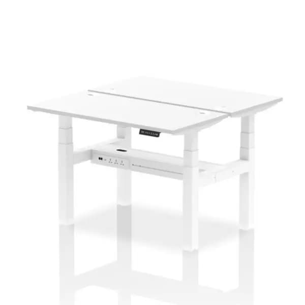 Air Air Back-to-Back 1200 x 600mm Height Adjustable 2 Person Bench Desk White Top with Cable Ports White Frame HASCP2P12600WHTW