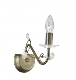 Wall Lamp 1 Light Antique Brass, Crystal (SHADE SOLD SEPARATELY)