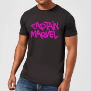 Captain Marvel Spray Text Mens T-Shirt - Black
