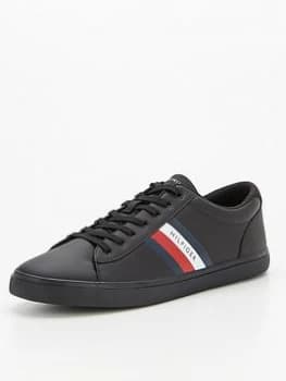 Tommy Hilfiger Essential Leather Vulcanised Stripes Trainers - Black, Size 42, Men