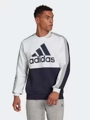 adidas Essentials Colorblock Fleece Sweatshirt, White Size XS Men
