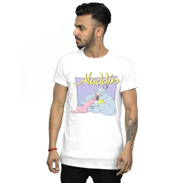 Disney Men Aladdin Genie Wishing Dude T-Shirt in White Size: Small White S Male 5059276958381