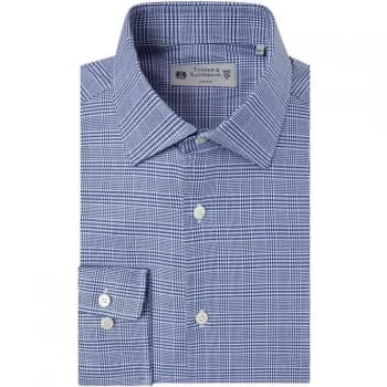 Turner and Sanderson Bulldog Italian Fabric Puppy Tooth Checked Shirt - Blue