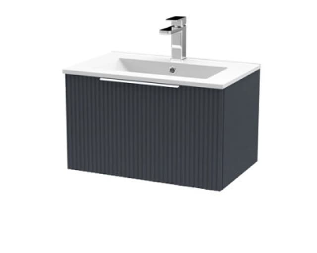 HUDSON REED Hudson Reed - Fluted Wall Hung 1-Drawer Vanity Unit with Basin 2 600mm Wide - Satin Anthracite DFF1494B