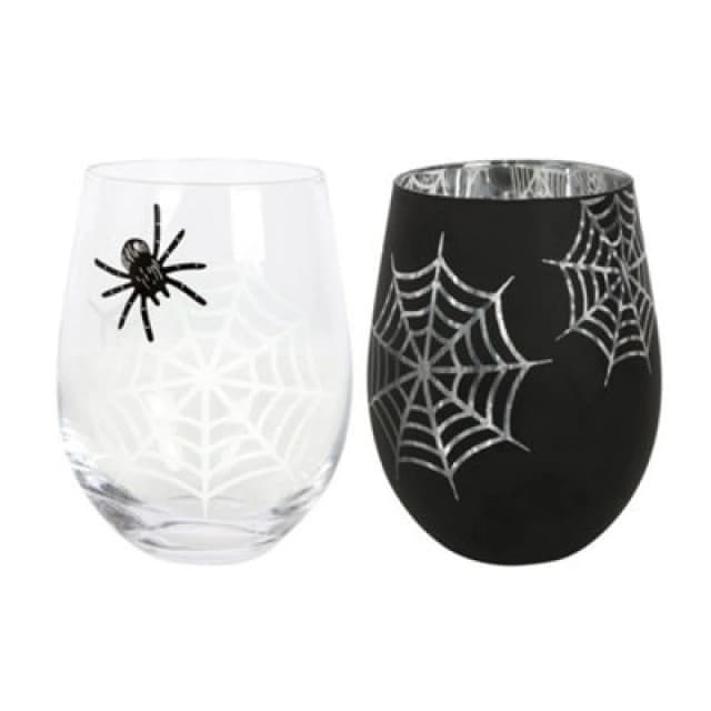 Something Different Something Different Spider Web and Spider Stemless Wine Glass Pack of 2 in Black One Size Unisex 5063425793754