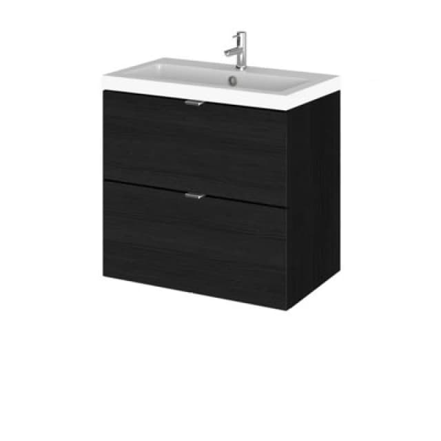 Hudson Reed Fusion Wall Hung 2 Drawer Vanity Unit & Polymarble Basin, Sink Vanity Unit, Charcoal Black, 600mm