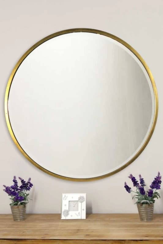 Unbranded Rowan Elegant Modern Bevelled Round Mirror - 100 x 100 CM / Gold