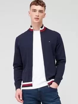 Tommy Hilfiger Global Stripe Detail Zip Through Cardigan - Navy