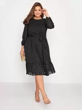 Yours Puff Dobby Dress - Black, Size 18, Women