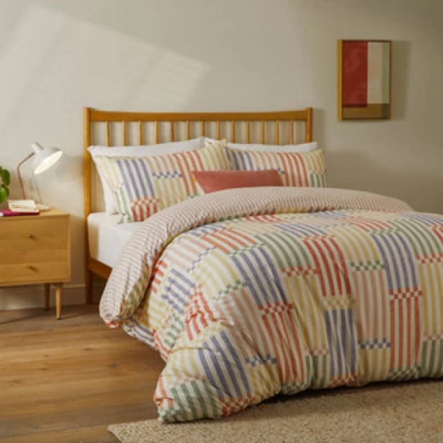 Duvet Day Madison Stripe Printed Soft Touch Duvet Cover Set, Single, Multi/apricot